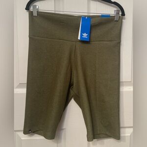 Adidas Green Ribbed High Rise Short Leggings/Bike Shorts